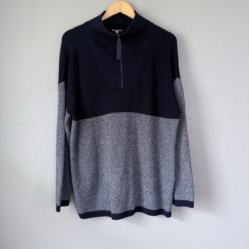 T By Talbots Quarter Zip Pullover Sweatshirt Women’s Size XL Blue Navy Gray